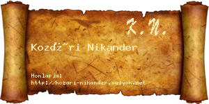 Kozári Nikander névjegykártya
